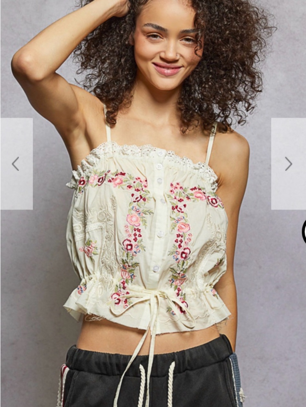 POL Floral Embroidered Poplin Tank Cream